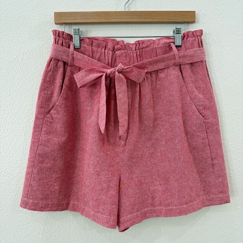 Draper James RSVP Women's Large Pink Above Knee Linen Blend Belted Shorts